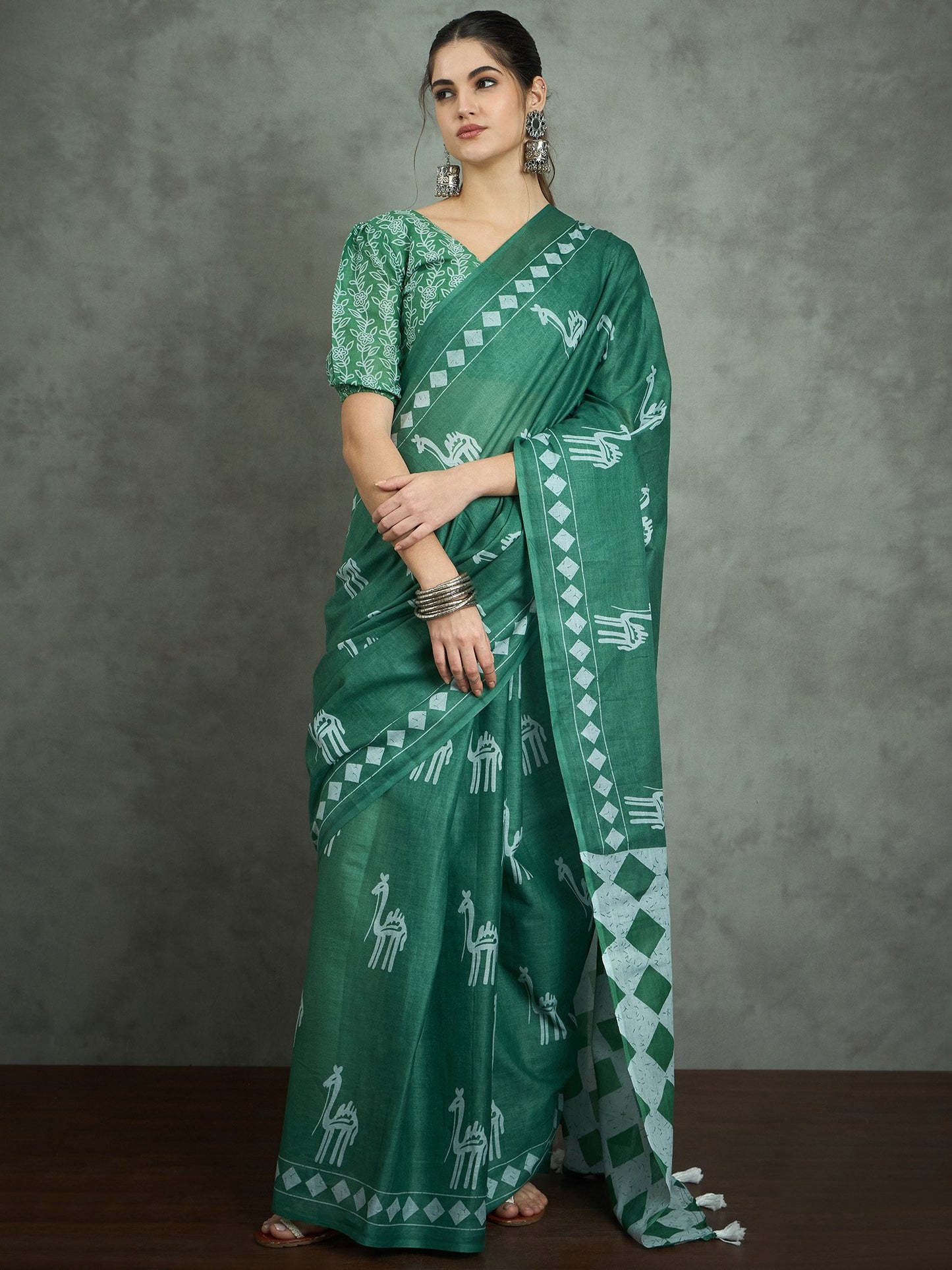 Teal Bagh Cotton Printed Saree