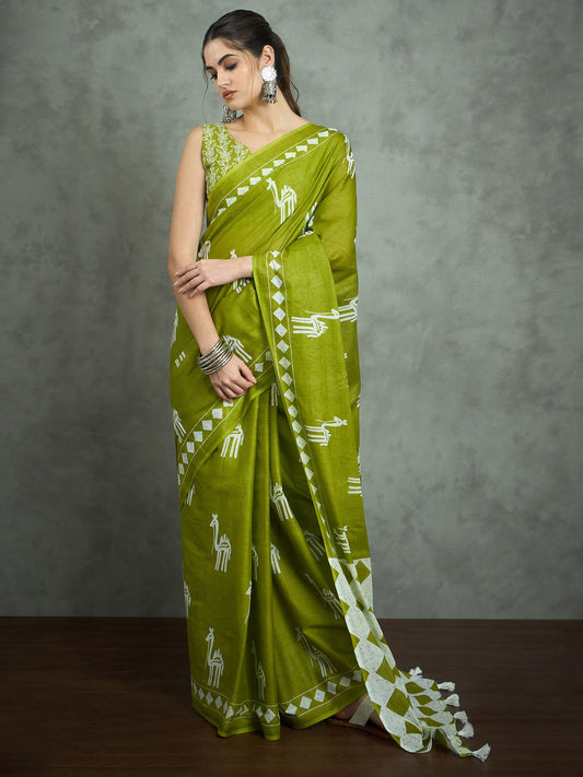 Green Green Bagh Cotton Printed Saree