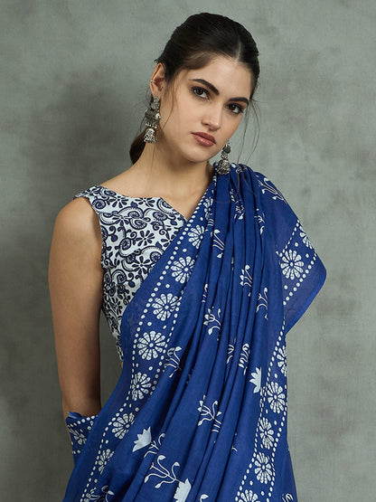 Blue Bagh Cotton Printed Saree