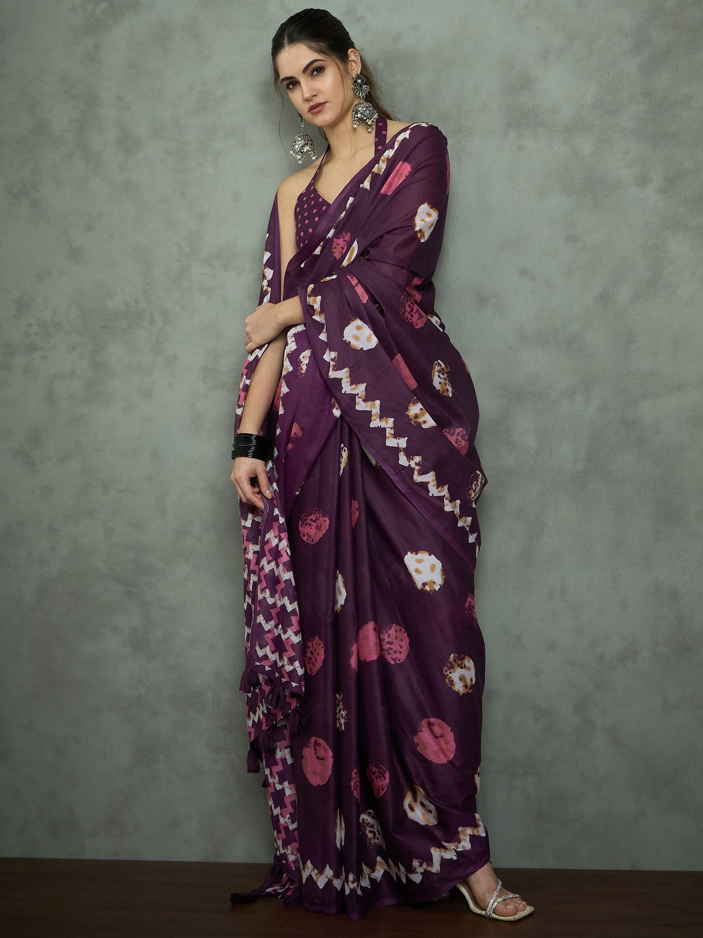 Purple Bagh Cotton Printed Saree