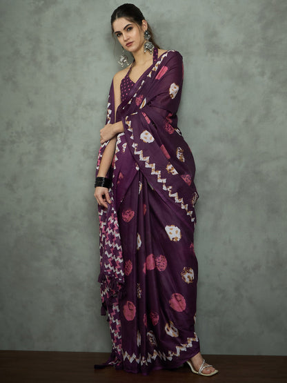 Purple Bagh Cotton Printed Saree