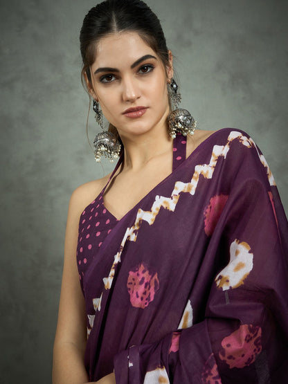 Purple Bagh Cotton Printed Saree
