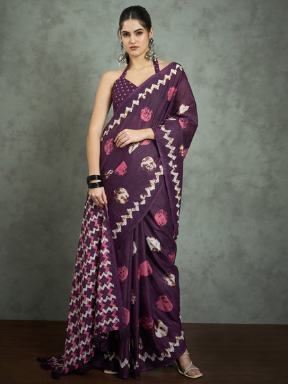 Purple Purple Bagh Cotton Printed Saree