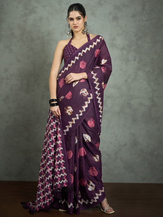 Purple Purple Bagh Cotton Printed Saree