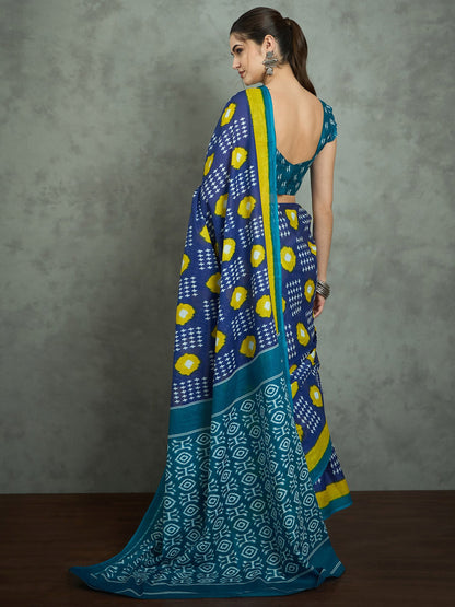 Navy Ikat Cotton Printed Saree