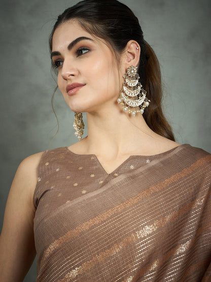 Brown Block Print Kota Doria Cotton Printed Saree