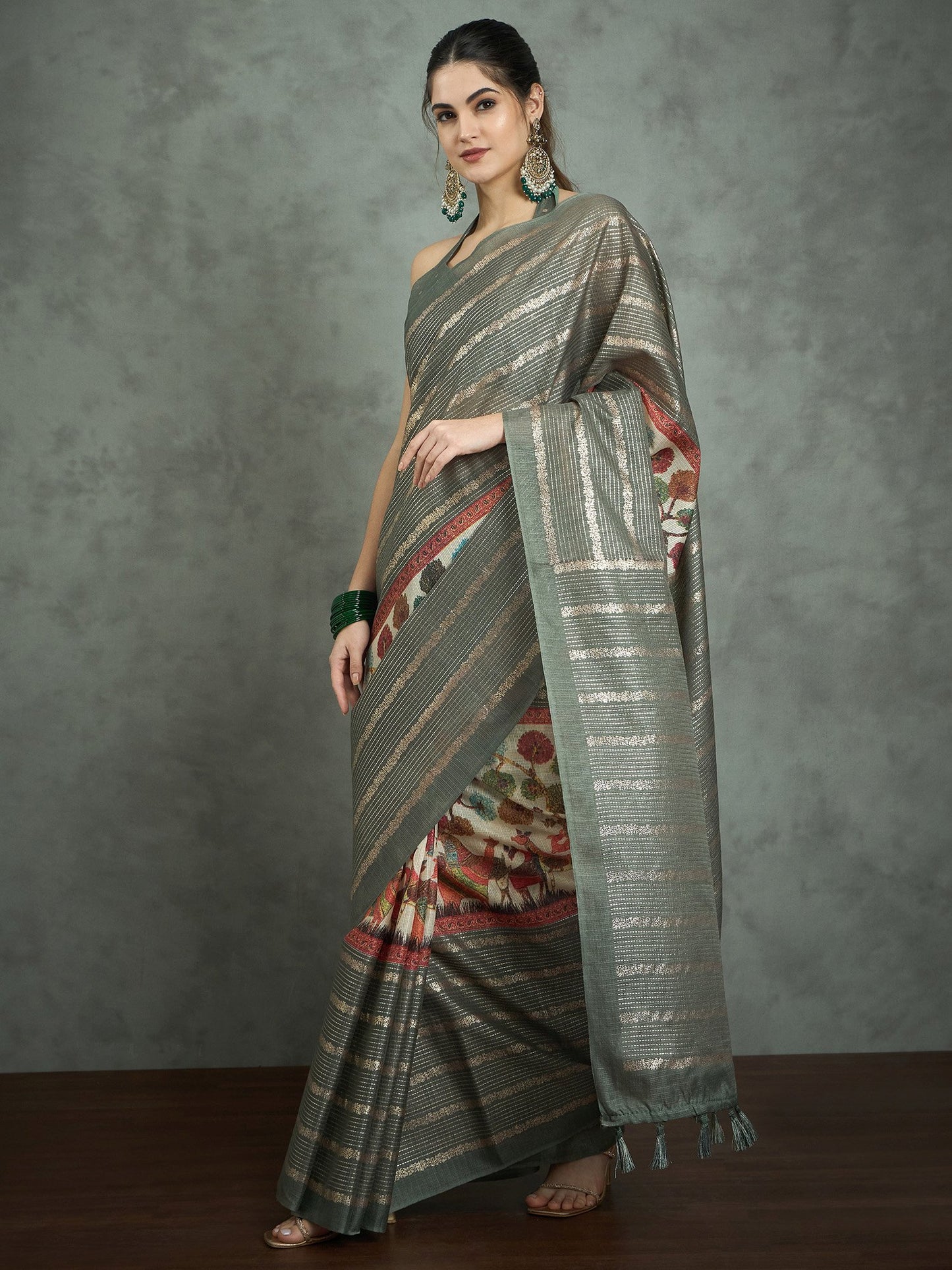 Sea Block Print Kota Doria Cotton Printed Saree