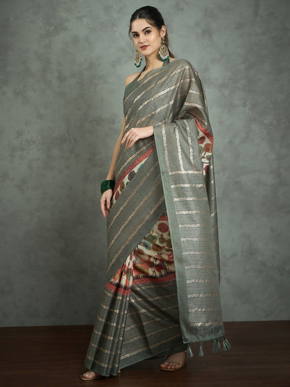 Sea Block Print Kota Doria Cotton Printed Saree