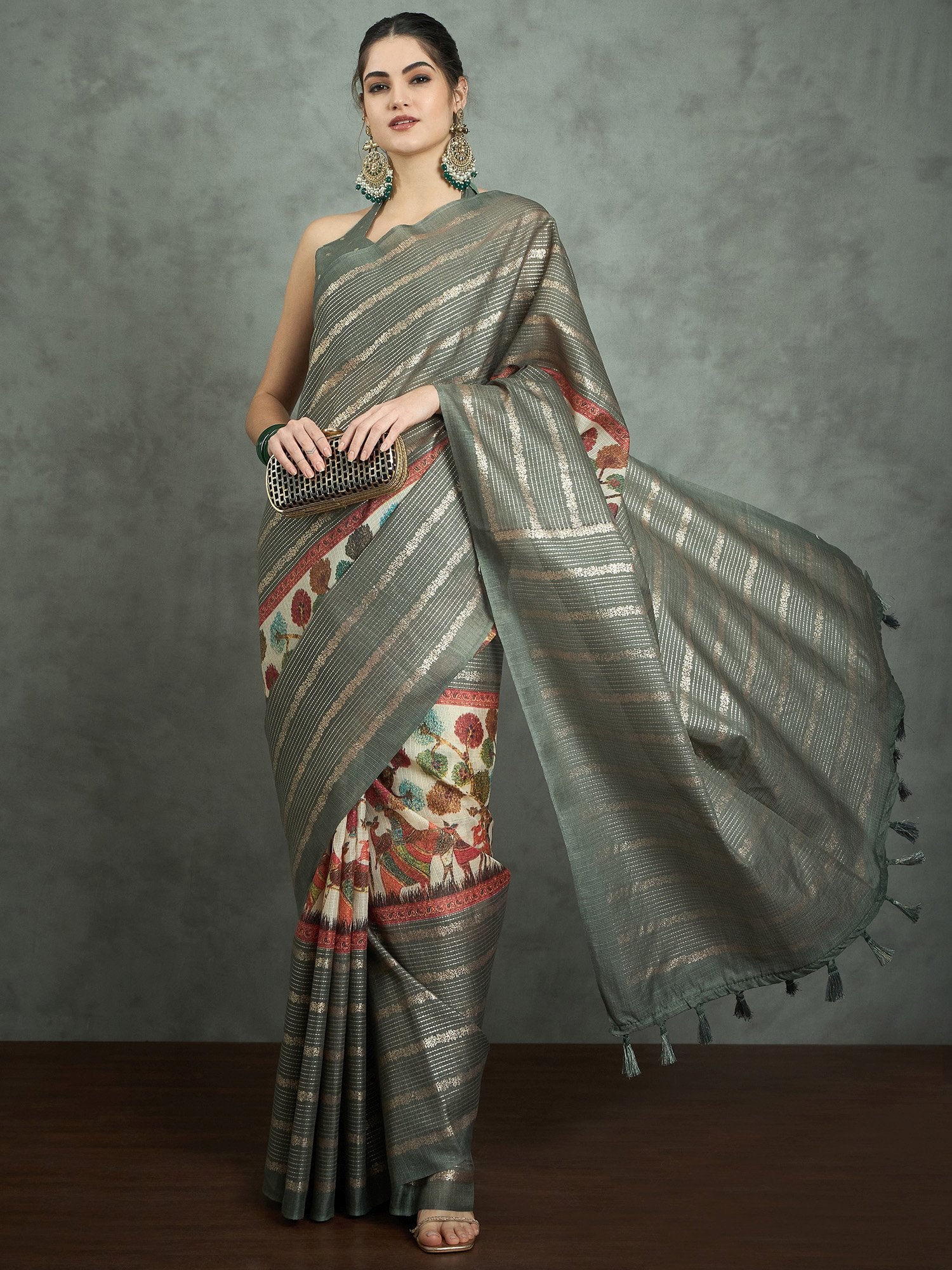 Green Sea Block Print Kota Doria Cotton Printed Saree