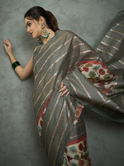 Sea Block Print Kota Doria Cotton Printed Saree