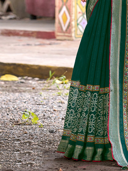 Green Bandhani Chiffon Printed Saree