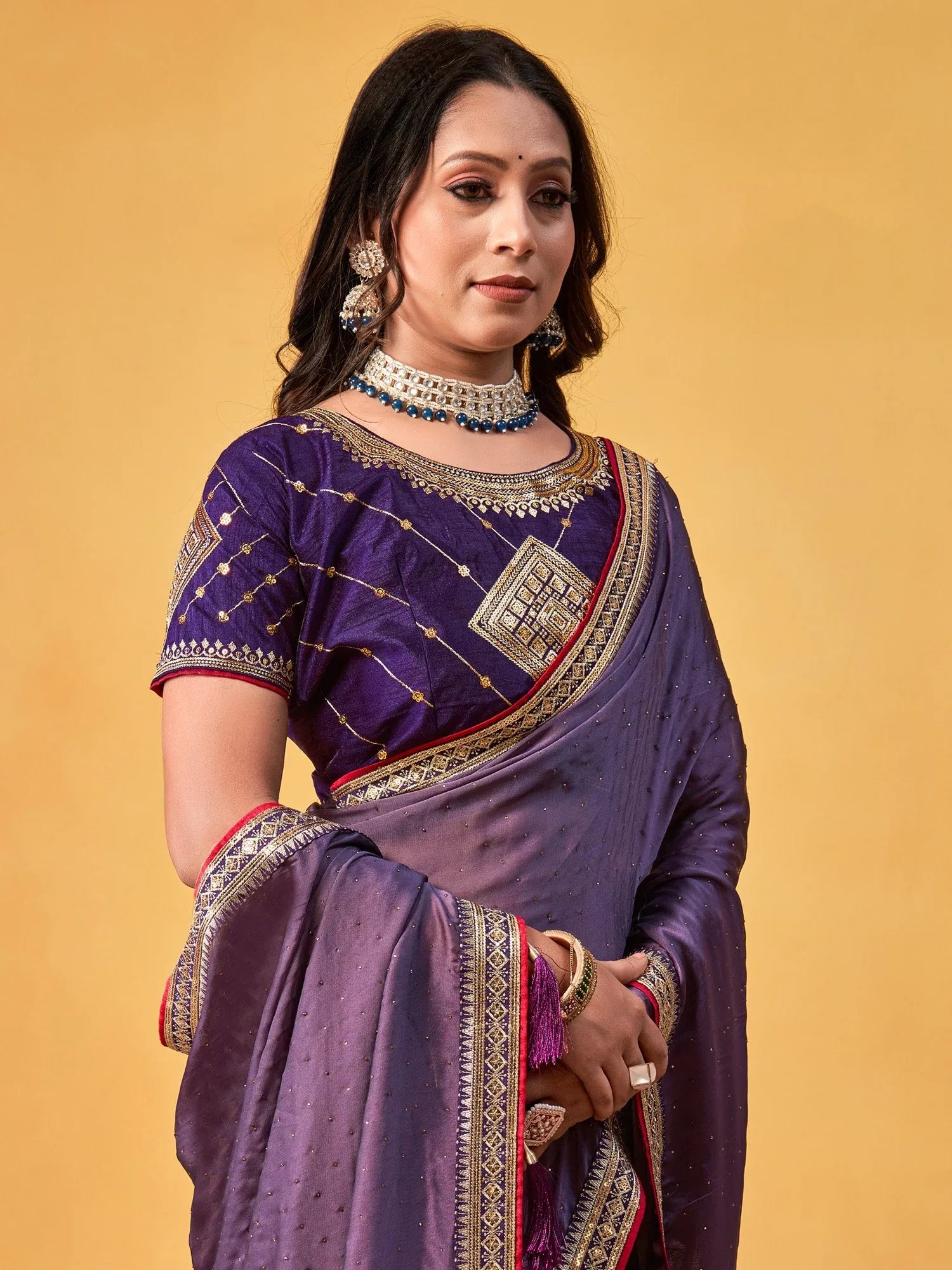 Lavender Lavendar Party Wear Georgette Embroidered Saree