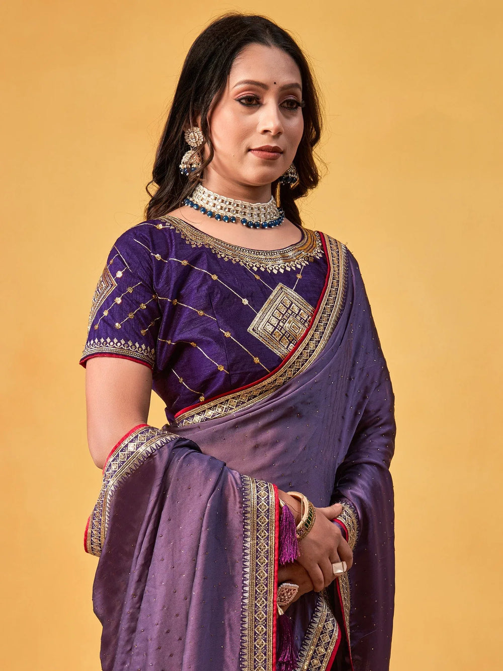 Lavender Lavendar Party Wear Georgette Embroidered Saree