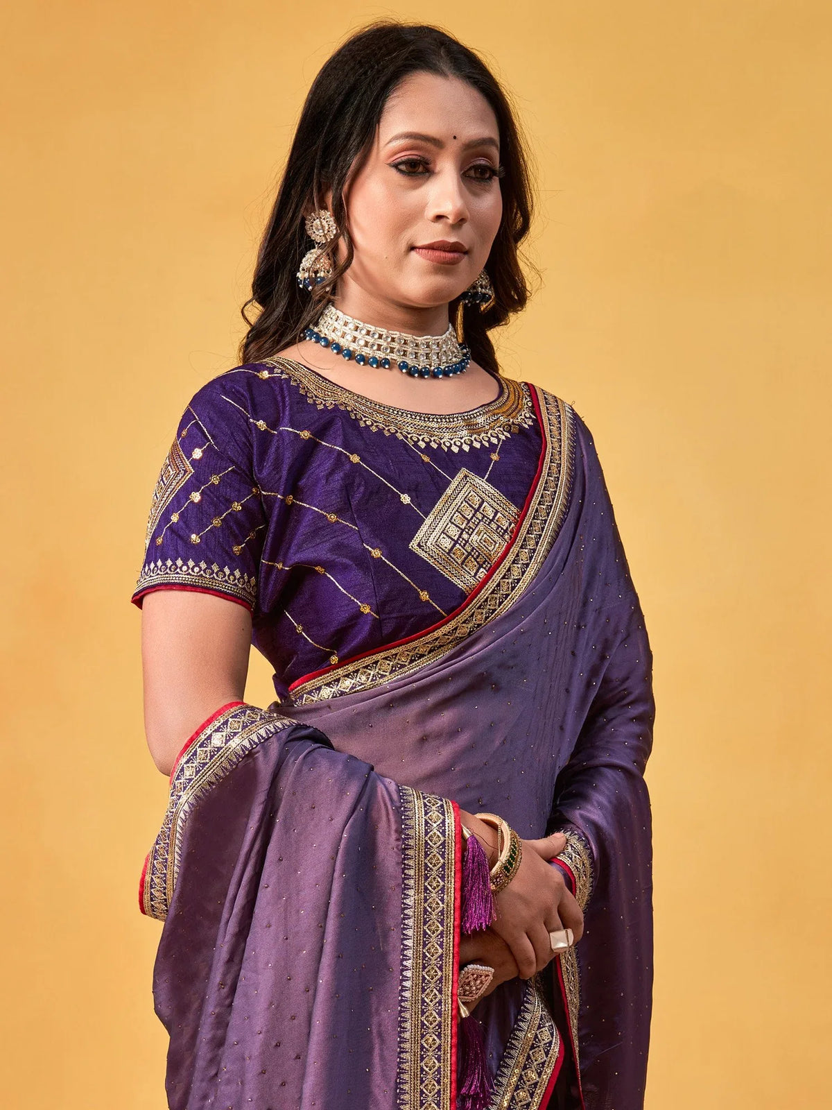 Lavender Lavendar Party Wear Georgette Embroidered Saree