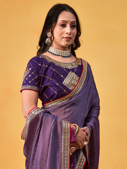 Lavender Lavendar Party Wear Georgette Embroidered Saree
