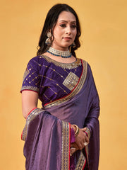 Lavender Lavendar Party Wear Georgette Embroidered Saree