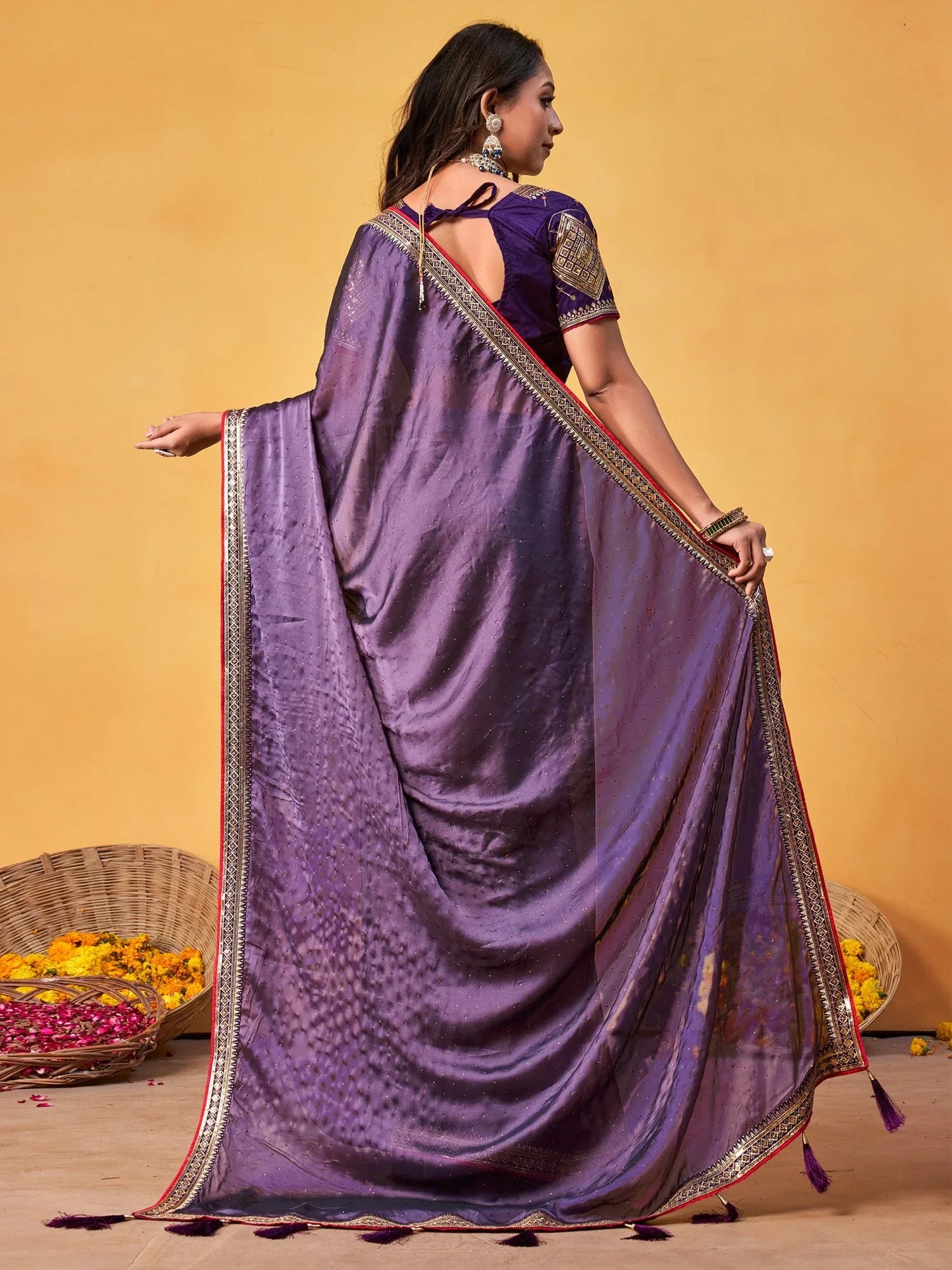 Lavendar Party Wear Georgette Embroidered Saree