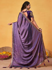 Lavendar Party Wear Georgette Embroidered Saree