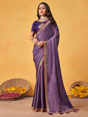 Lavendar Party Wear Georgette Embroidered Saree