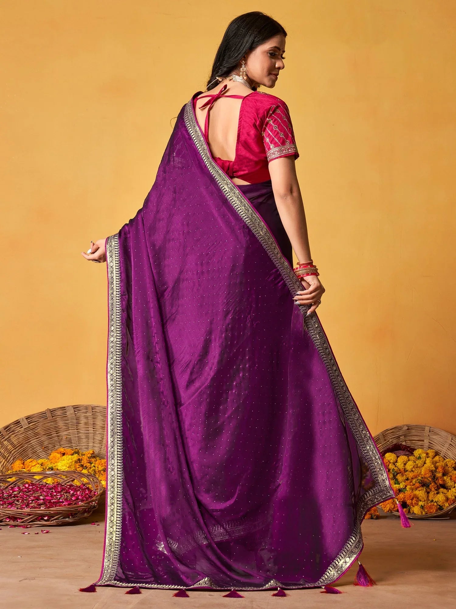 Purple Party Wear Georgette Embroidered Saree