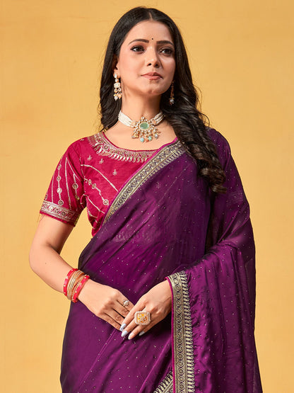 Purple Party Wear Georgette Embroidered Saree