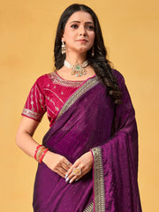Purple Party Wear Georgette Embroidered Saree