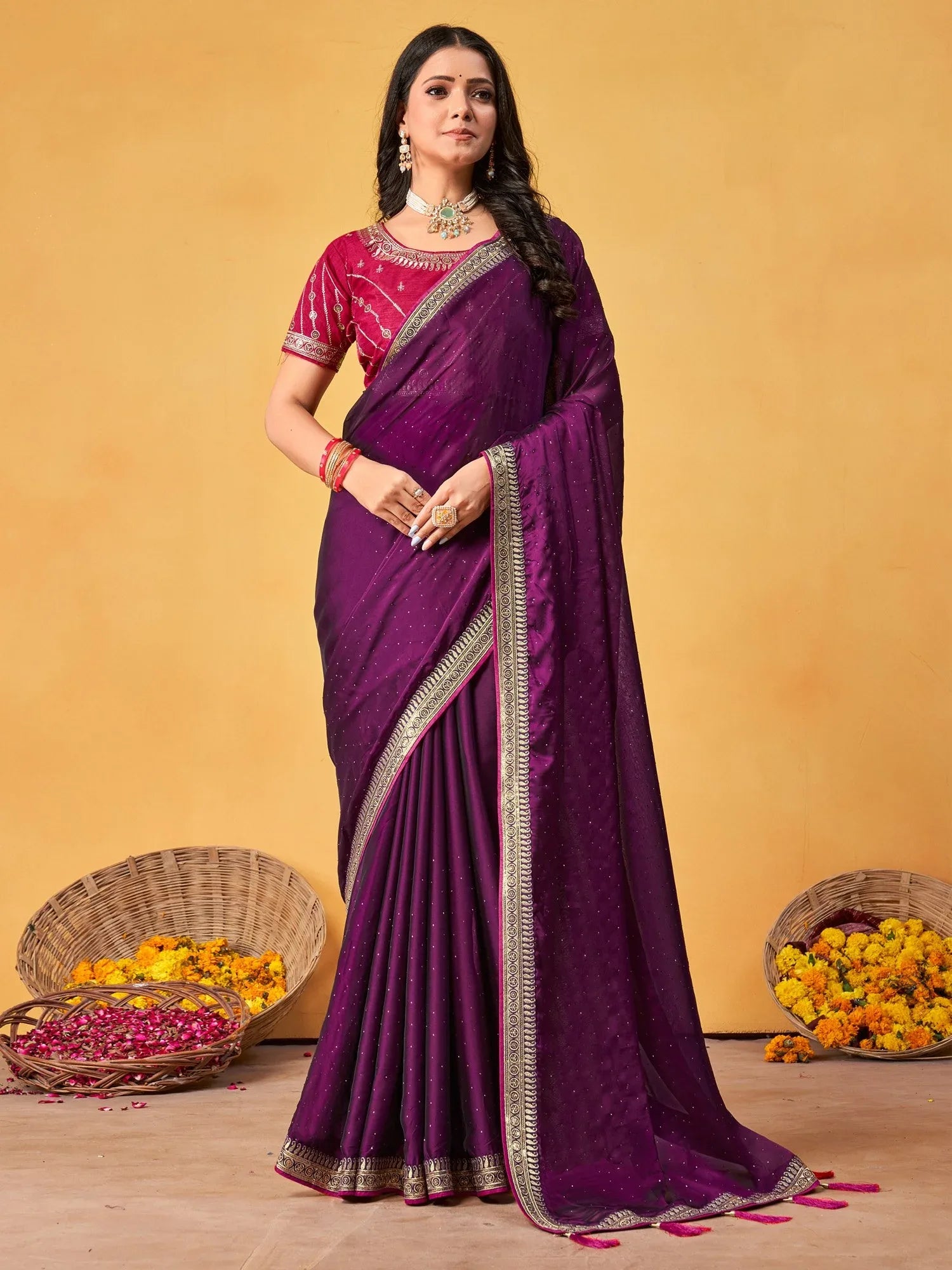 Purple Purple Party Wear Georgette Embroidered Saree