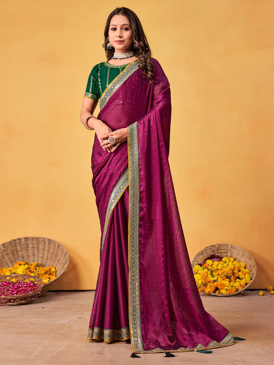Pink Magenta Party Wear Georgette Embroidered Saree