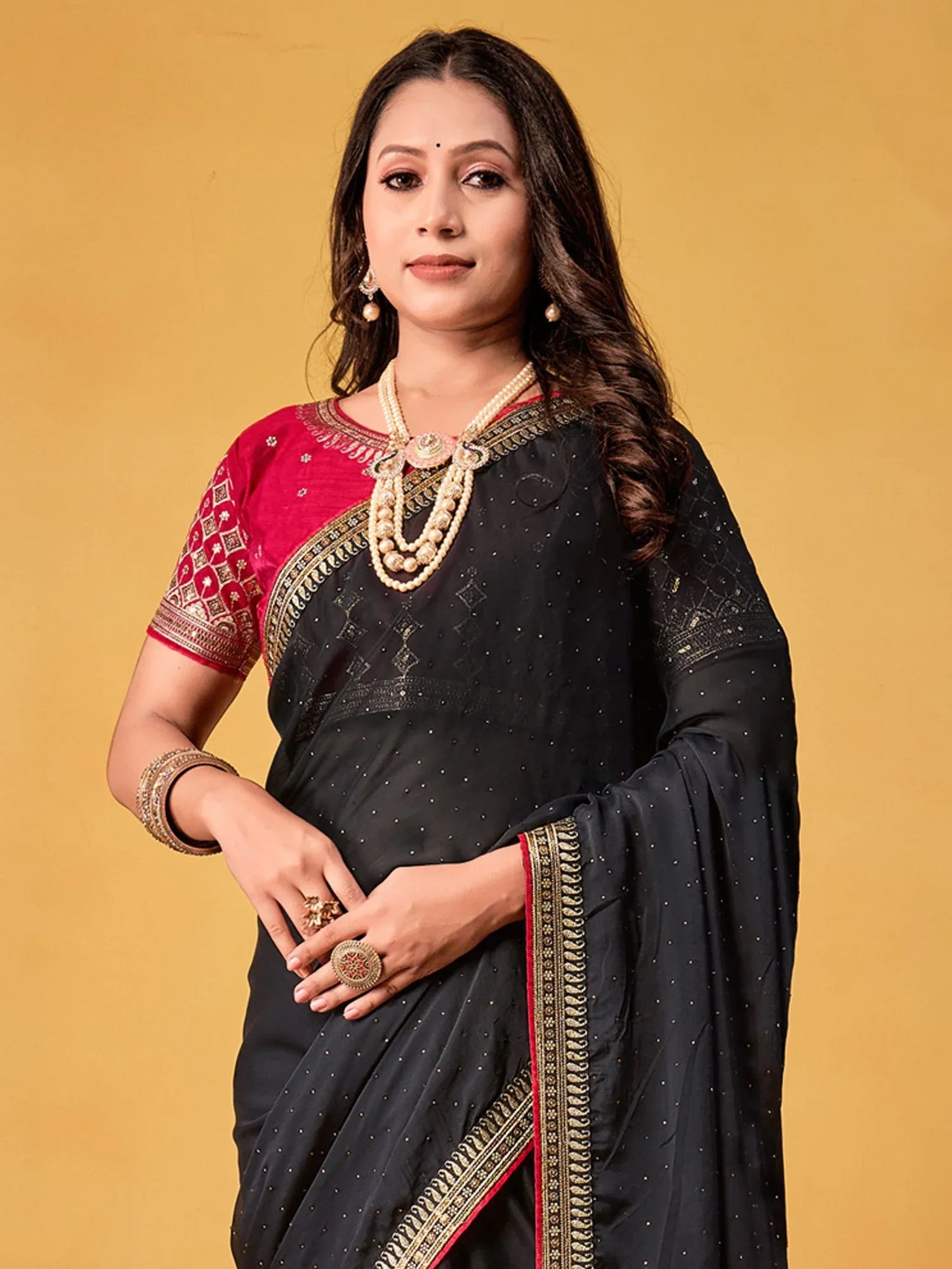 Black Black Party Wear Georgette Embroidered Saree