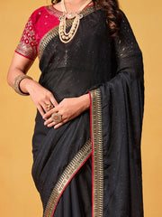 Black Party Wear Georgette Embroidered Saree