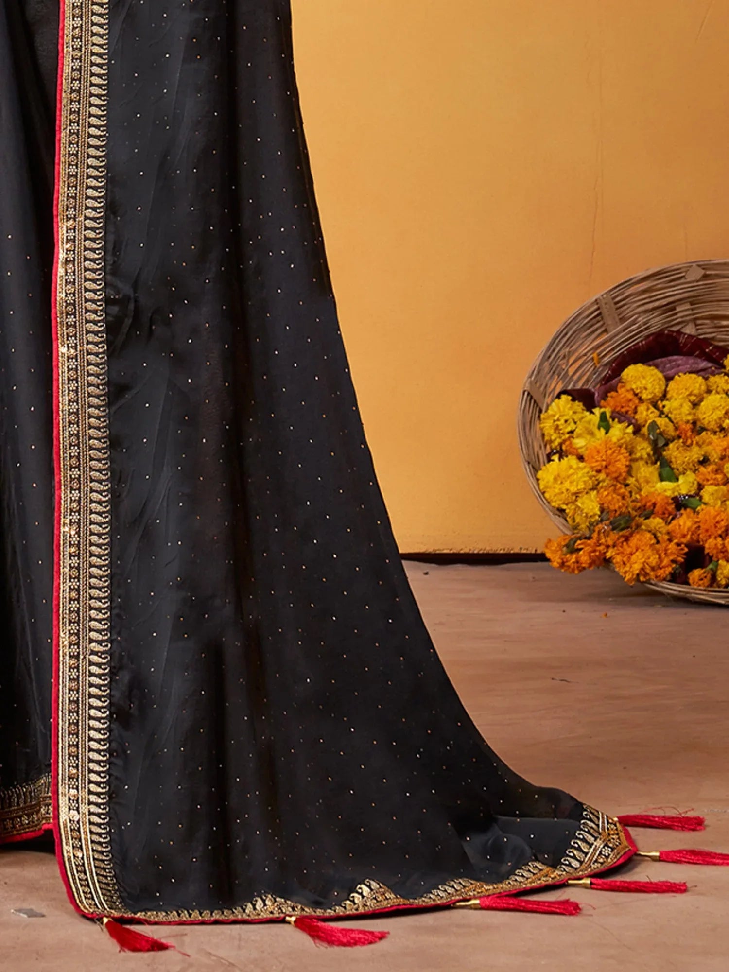 Black Party Wear Georgette Embroidered Saree