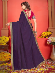 Purple Party Wear Vichitra Silk Embroidered Saree