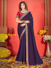 Purple Purple Party Wear Vichitra Silk Embroidered Saree