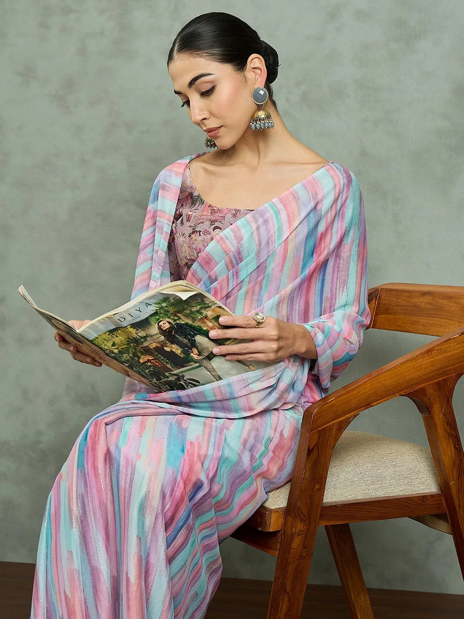 Mauve Party Wear Georgette Digital Print Saree - The Dori Store