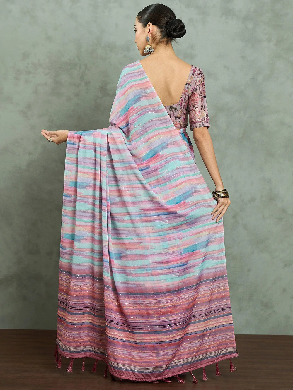 Mauve Party Wear Georgette Digital Print Saree - The Dori Store