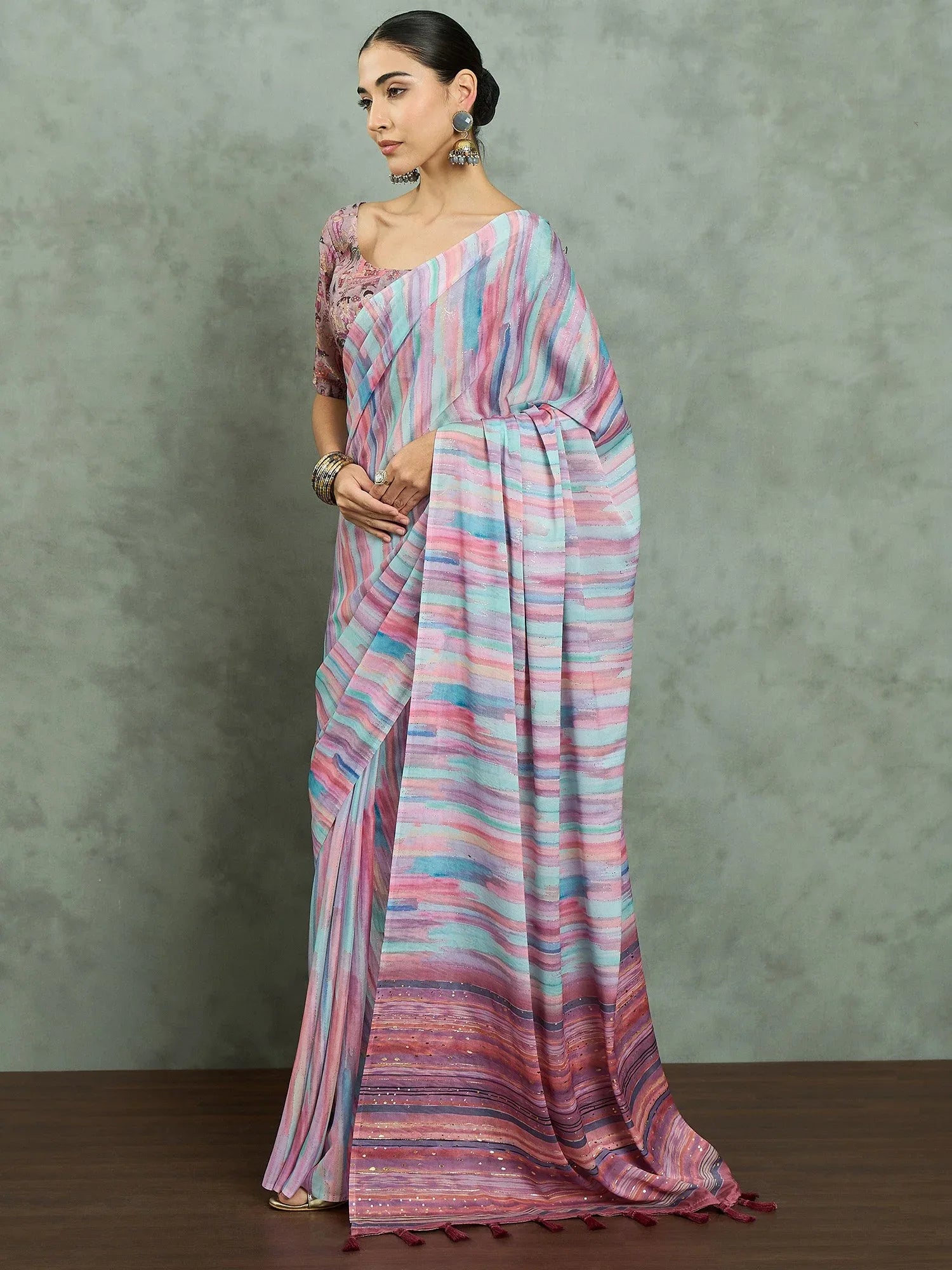 Mauve Party Wear Georgette Digital Print Saree - The Dori Store