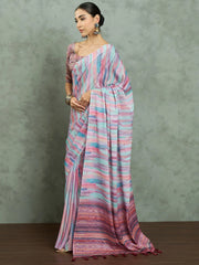 Mauve Party Wear Georgette Digital Print Saree - The Dori Store