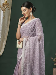 Lavendar Party Wear Georgette Embellished Saree