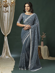 Grey Party Wear Georgette Embellished Saree