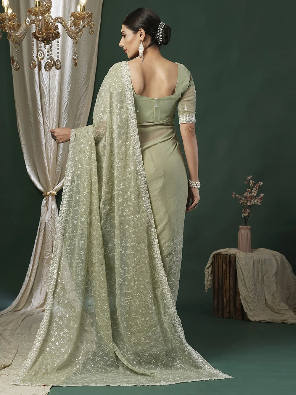 Light Party Wear Georgette Embellished Saree - The Dori Store