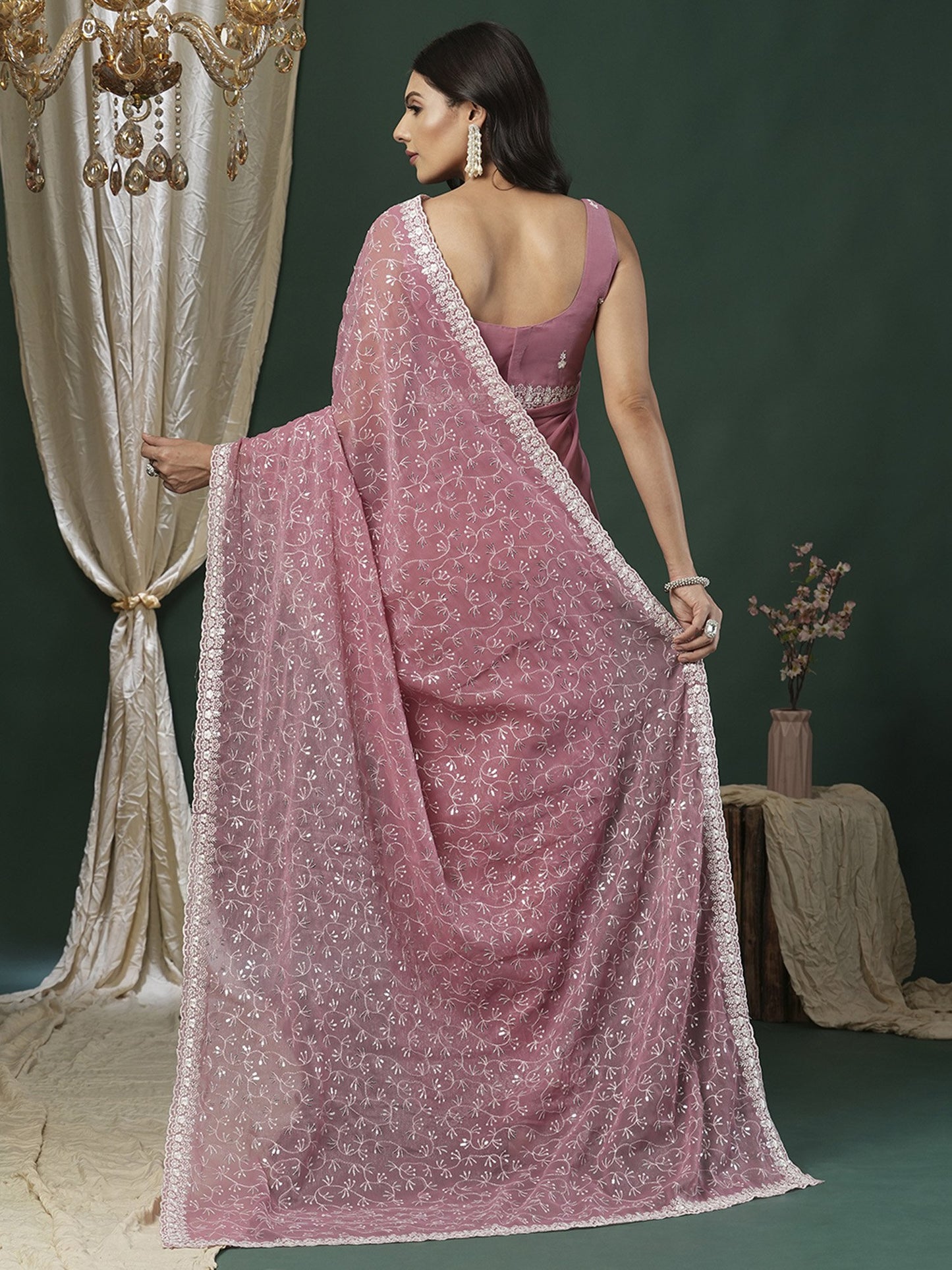 Mauve Party Wear Georgette Embellished Saree