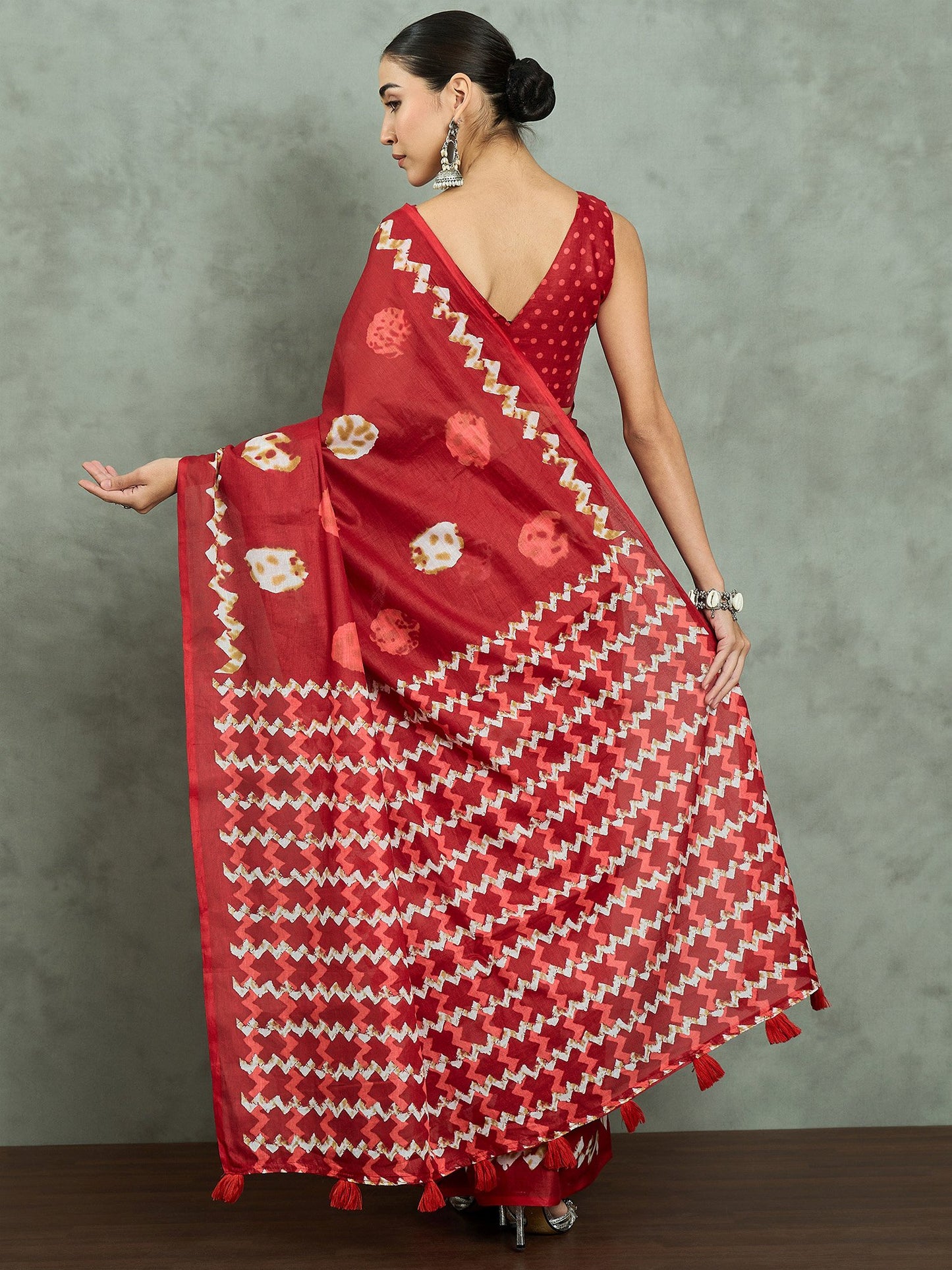 Red Bagh Cotton Printed Saree