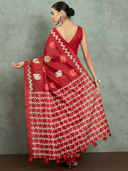 Red Bagh Cotton Printed Saree