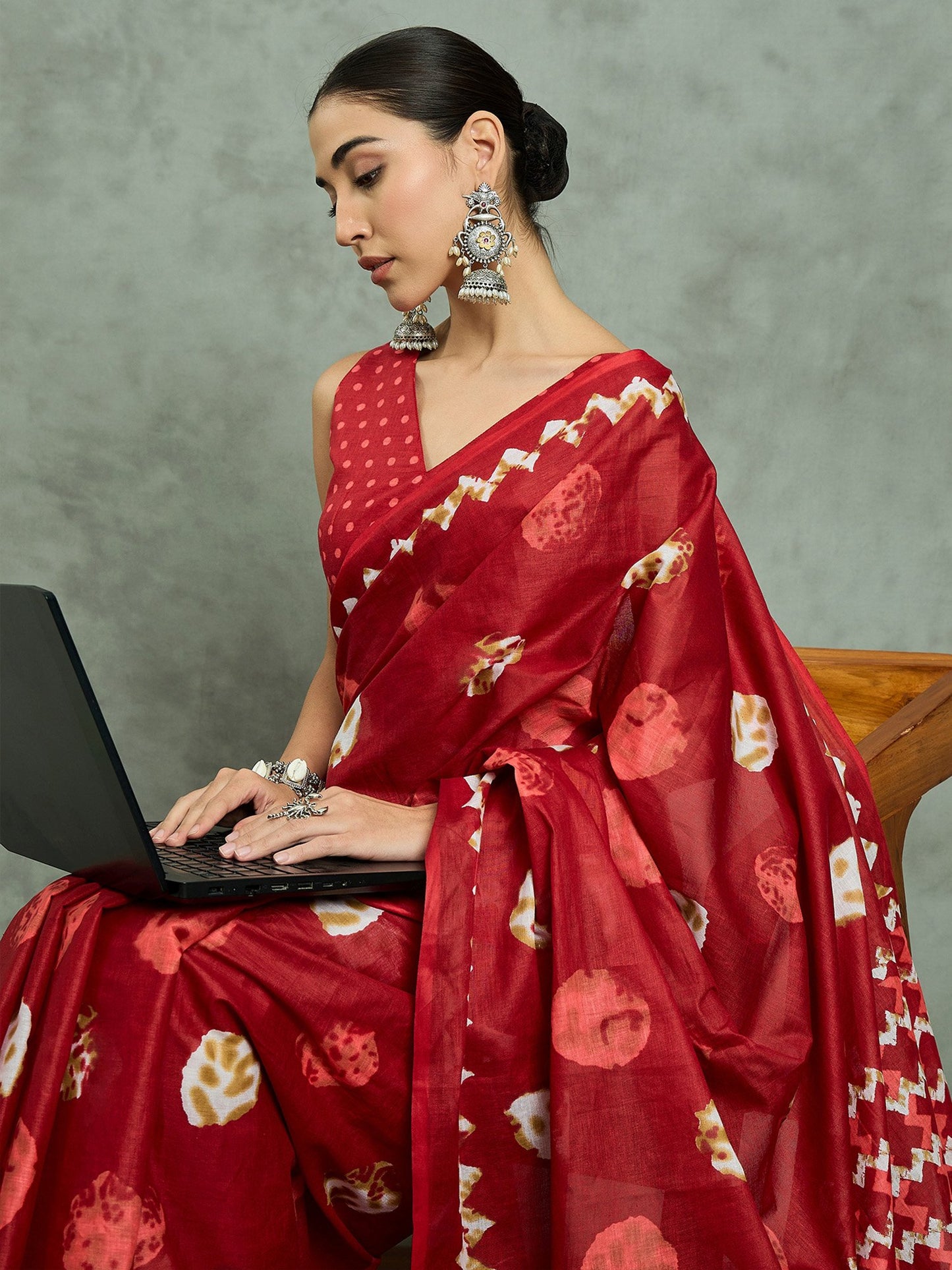 Red Bagh Cotton Printed Saree