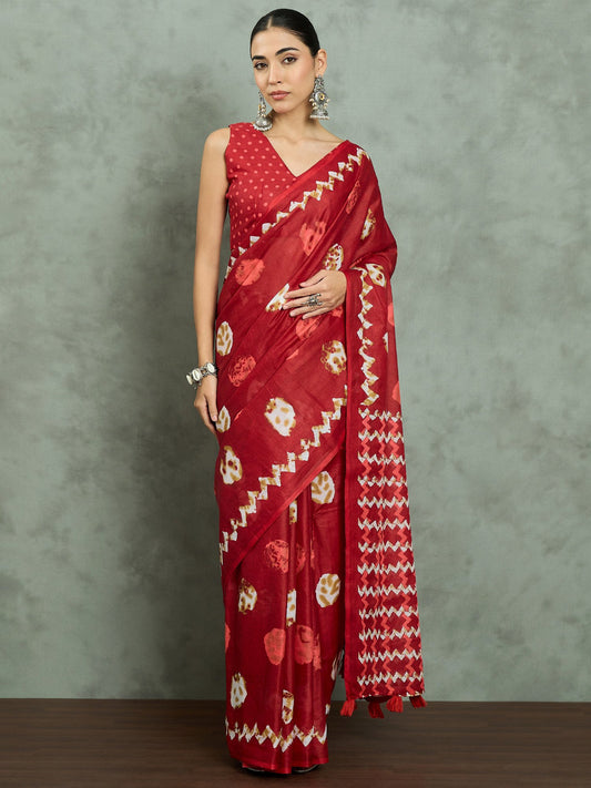 Red Red Bagh Cotton Printed Saree
