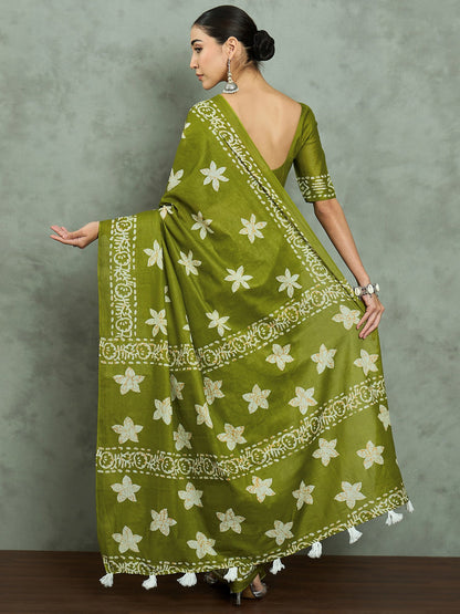 Olive Bagh Cotton Printed Saree