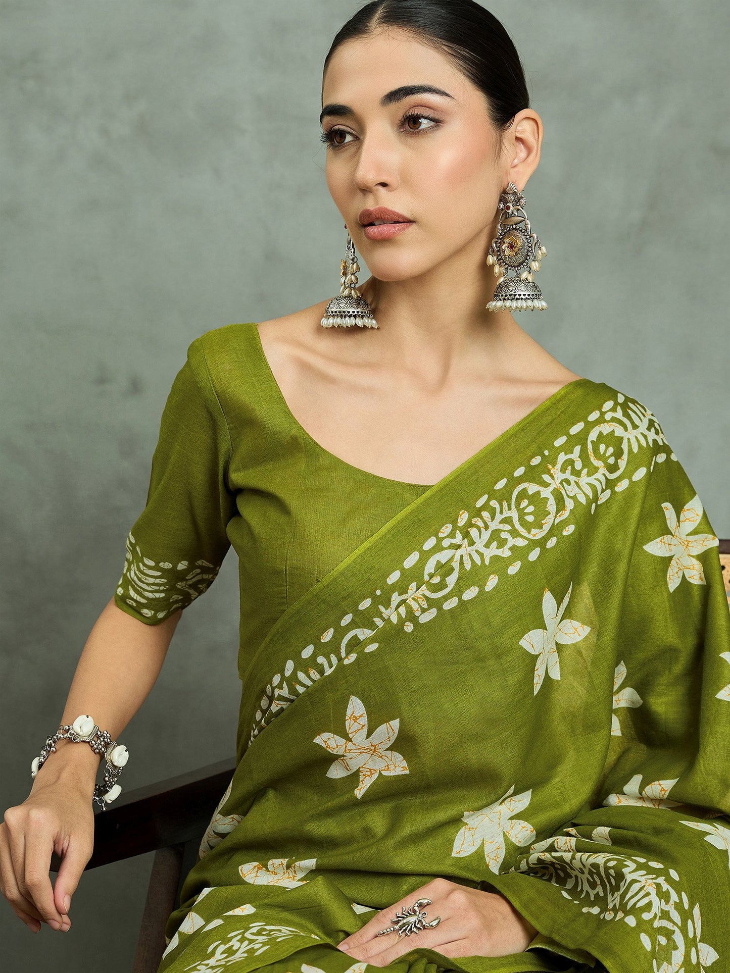 Olive Bagh Cotton Printed Saree
