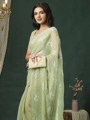 Light Party Wear Organza Embellished Saree