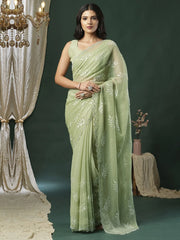 Light Party Wear Organza Embellished Saree
