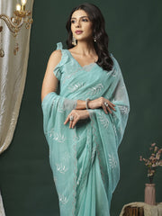 Light Party Wear Organza Embellished Saree